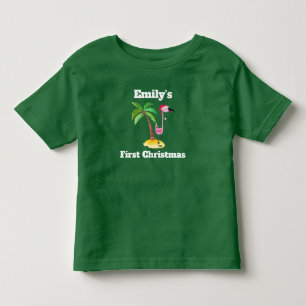 Pink Flamingo in Red Santa Hat Christmas Personal Toddler T-Shirt