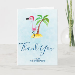 Pink Flamingo in Red Santa Hat Christmas Thank You Card