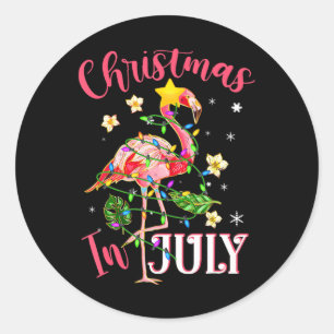 Pink Flamingo in Santa Hat Christmas In July For Classic Round Sticker
