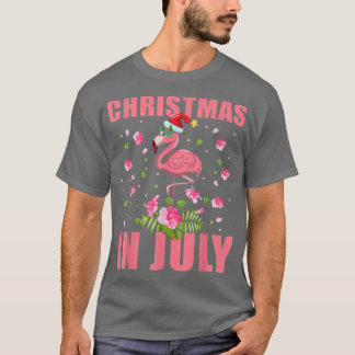 Pink Flamingo in Santa Hat Christmas In July Gift T-Shirt