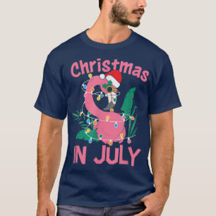 Pink Flamingo in Santa Hat Christmas In July Gifts T-Shirt