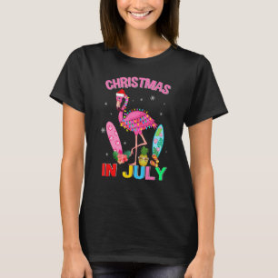 Pink Flamingo In Santa Hat Christmas In July   Gir T-Shirt