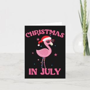 Pink Flamingo In Santa Hat Christmas In July Girl  Card