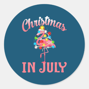 Pink Flamingo in Santa Hat Christmas In July Girl Classic Round Sticker