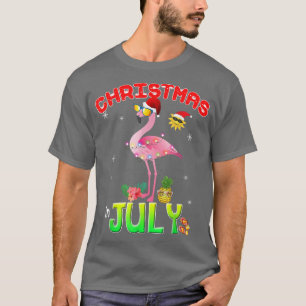 Pink Flamingo in Santa Hat Christmas In July Girl T-Shirt
