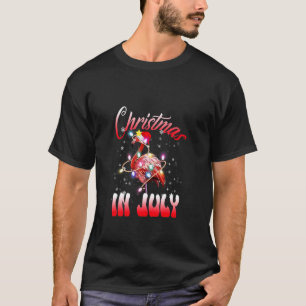 Pink Flamingo In Santa Hat Christmas In July Girl T-Shirt