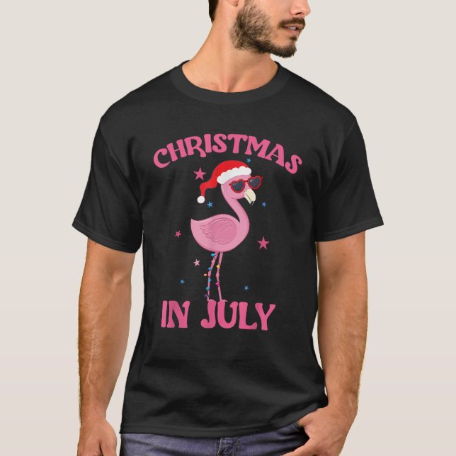 Pink Flamingo in Santa Hat Christmas In July Girl  T-Shirt (Front)