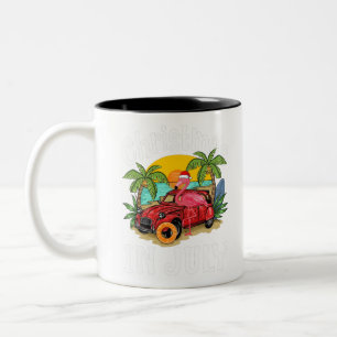 Pink Flamingo in Santa Hat Christmas In July Shirt Two-Tone Coffee Mug