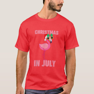 Pink Flamingo In Santa Hat Christmas In July T-Shirt
