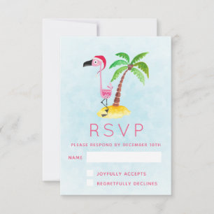 Pink Flamingo in Santa Hat RSVP Card