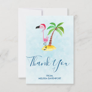 Pink Flamingo in Santa Hat Thank You Card