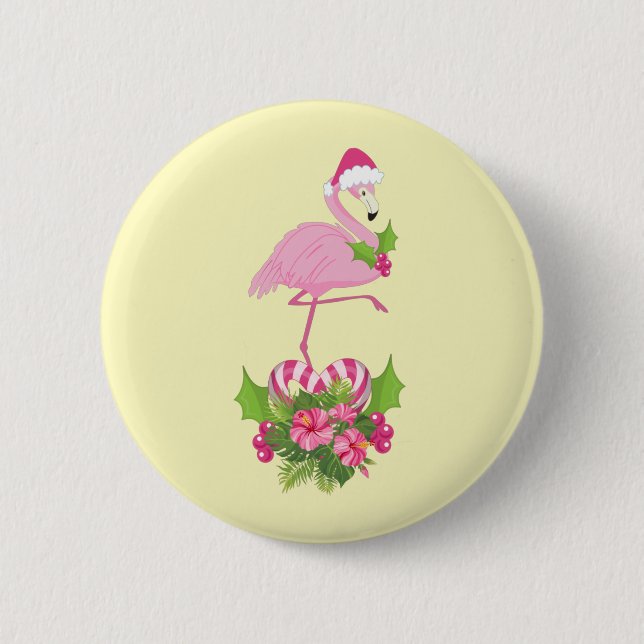 Pink Flamingo in Santa Hat Whimsical Christmas 6 Cm Round Badge (Front)