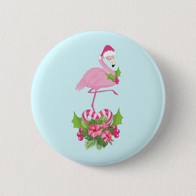 Pink Flamingo in Santa Hat Whimsical Christmas 6 Cm Round Badge (Front)