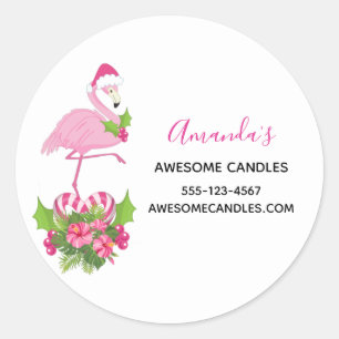 Pink Flamingo in Santa Hat Whimsical Christmas Biz Classic Round Sticker