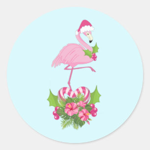 Pink Flamingo in Santa Hat Whimsical Christmas Classic Round Sticker