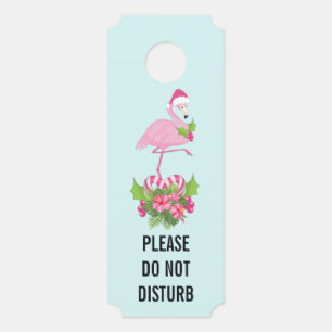 Pink Flamingo in Santa Hat Whimsical Christmas Door Hanger