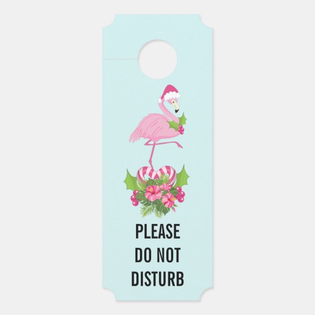 Pink Flamingo in Santa Hat Whimsical Christmas Door Hanger (Front)