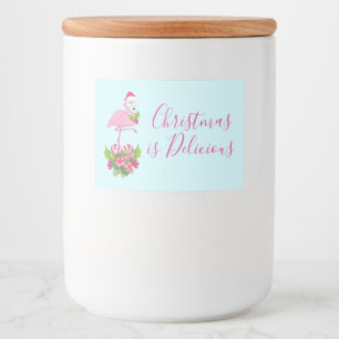Pink Flamingo in Santa Hat Whimsical Christmas Food Label