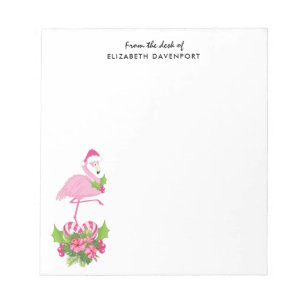 Pink Flamingo in Santa Hat Whimsical Christmas Notepad