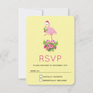 Pink Flamingo in Santa Hat Whimsical Christmas RSVP Card