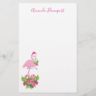 Pink Flamingo in Santa Hat Whimsical Christmas Stationery