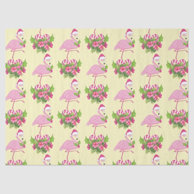 Pink Flamingo in Santa Hat Whimsical Christmas Tissue Paper (Front)