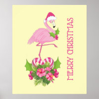 Pink Flamingo in Santa Hat with Candy Cane Bouquet