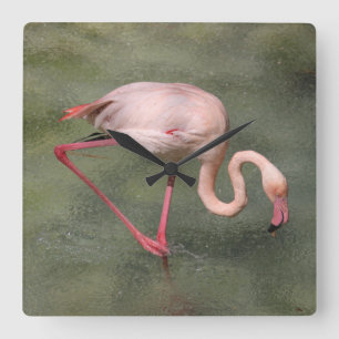 Pink Flamingo in Water Clock