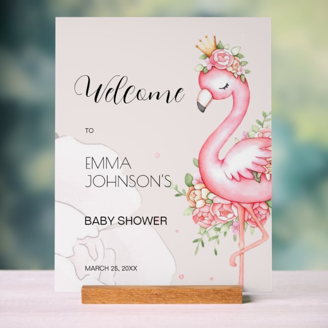 Pink Flamingo It's a Girl Baby Shower Acrylic Sign (Neutral)