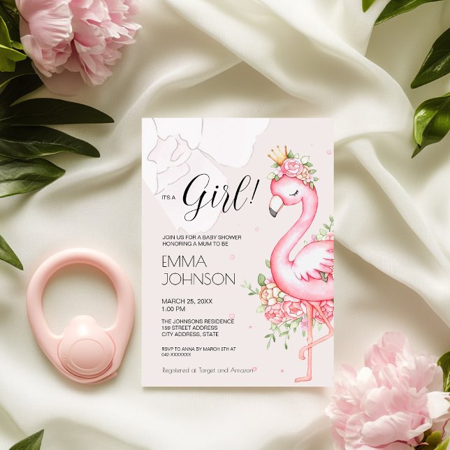 Pink Flamingo It's a Girl Baby Shower Invitation (Creator Uploaded)