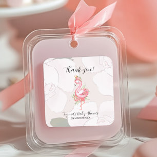 Pink Flamingo It's a Girl Baby Shower Thank You Square Sticker