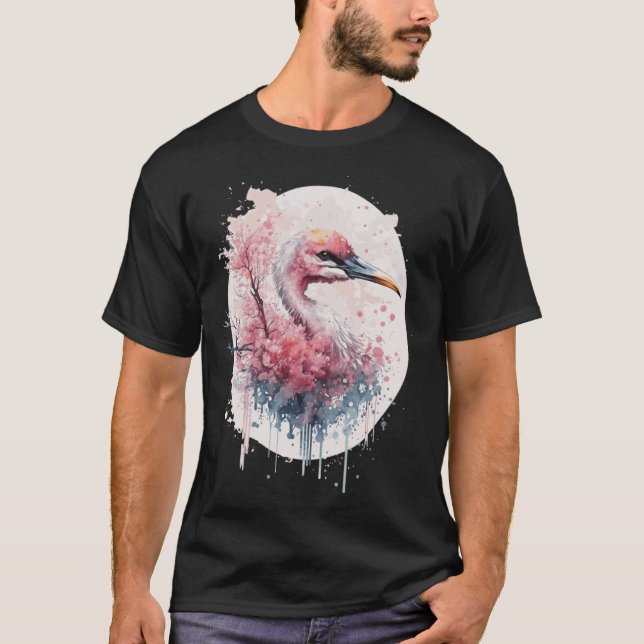 Pink Flamingo Japanese Cherry Blossom Sakura T-Shirt (Front)