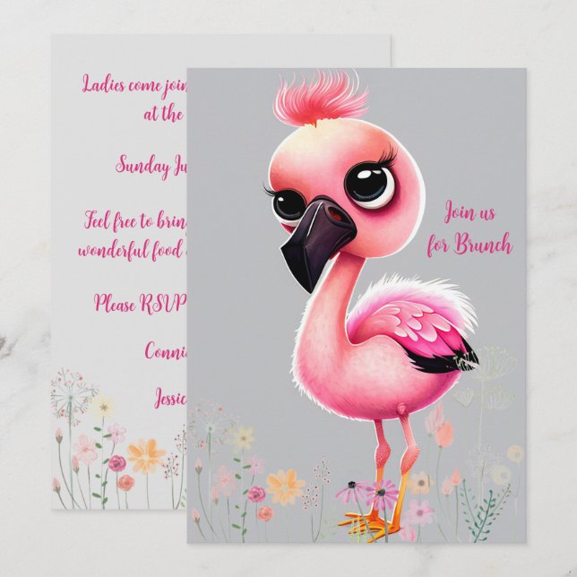 Pink Flamingo Ladies Brunch Invitation (Front/Back)