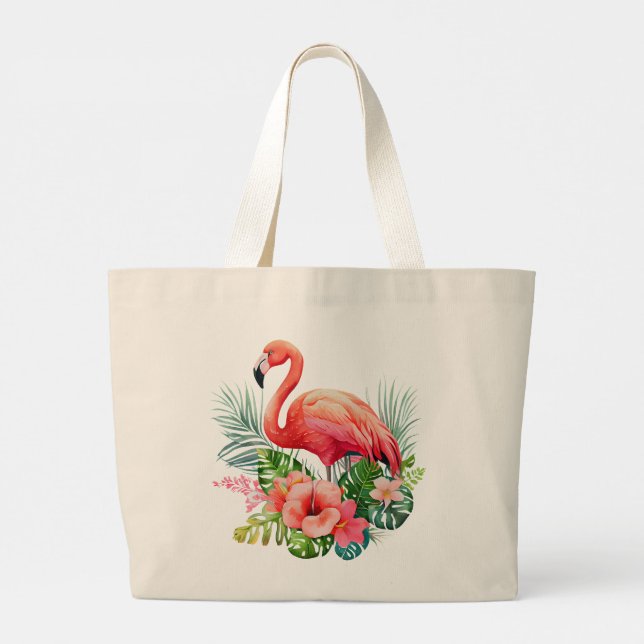 Pink Flamingo   Large Tote Bag (Back)