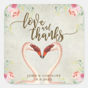 pink flamingo love and thanks favors sticker