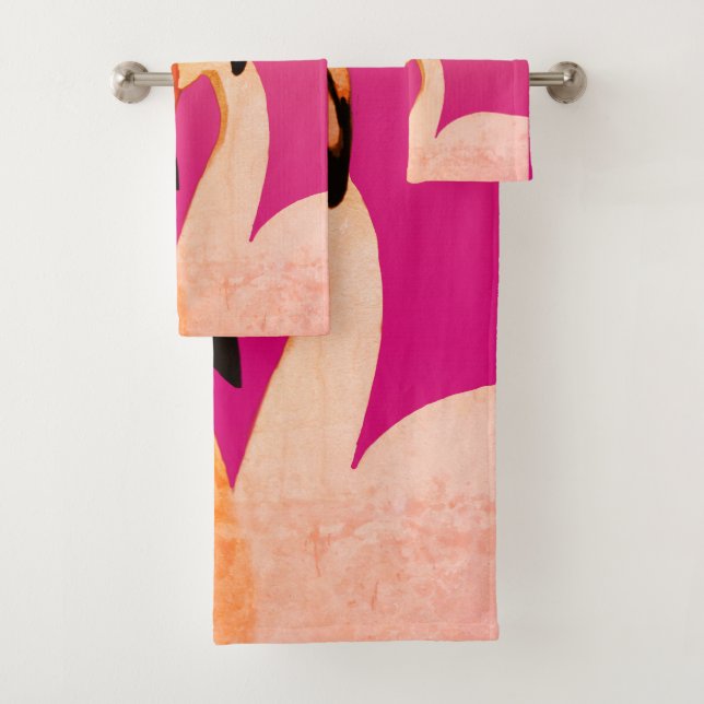 Pink Flamingo Love Bathroom Towel Set (Insitu)