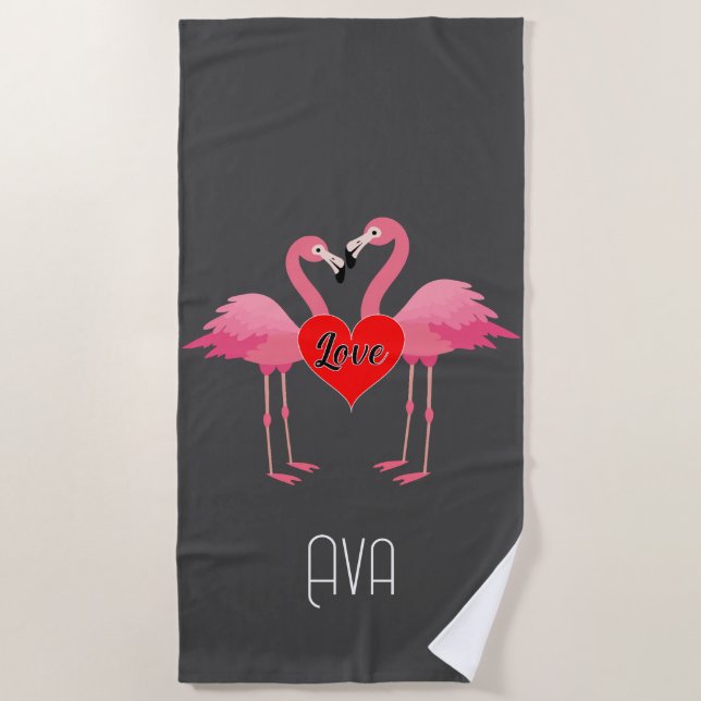 Pink Flamingo Love Design - Beach Towel (Front)