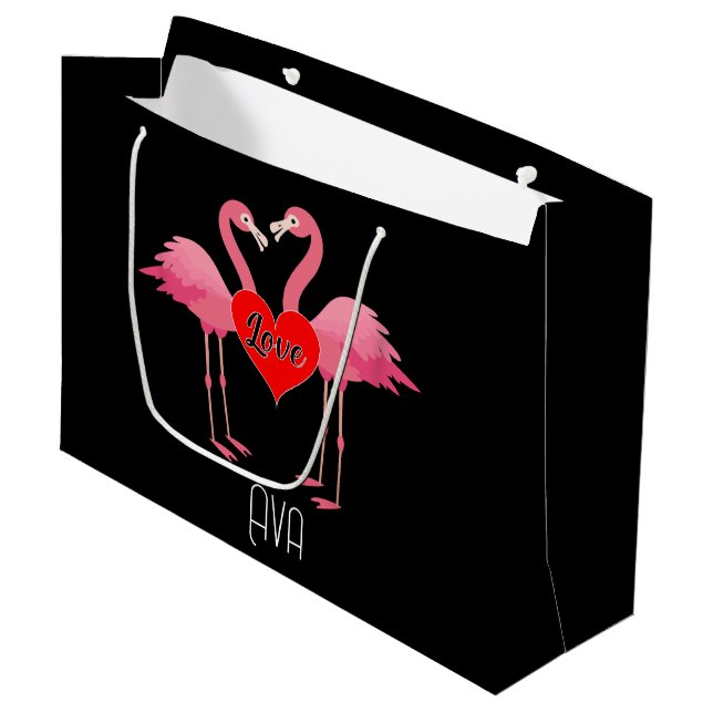 Pink Flamingo Love Design - Gift Bag - Large (Front Angled)