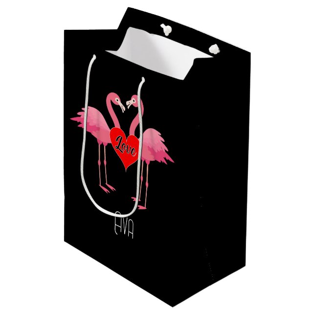 Pink Flamingo Love Design - Gift Bag - Medium (Front Angled)