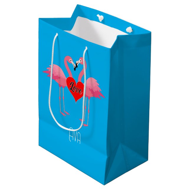 Pink Flamingo Love Design - Gift Bag - Medium (Front Angled)