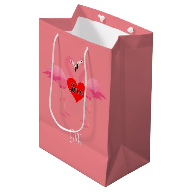 Pink Flamingo Love Design - Gift Bag - Medium (Front Angled)