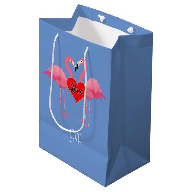 Pink Flamingo Love Design - Gift Bag - Medium (Front Angled)