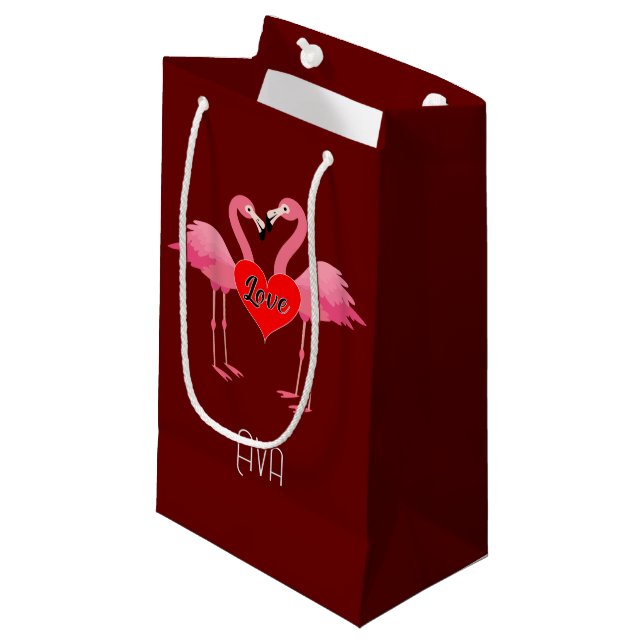 Pink Flamingo Love Design - Gift Bag - Small (Front Angled)