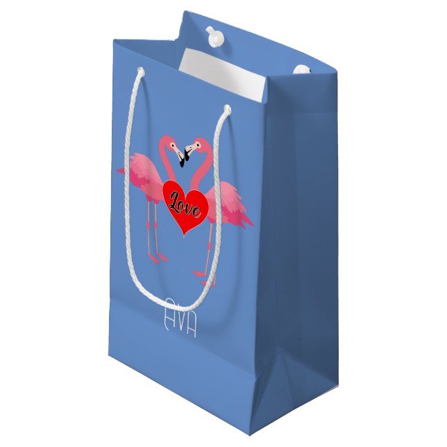 Pink Flamingo Love Design - Gift Bag - Small (Front Angled)