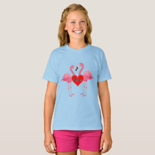 Pink Flamingo Love Design - Girls' Basic T-Shirt