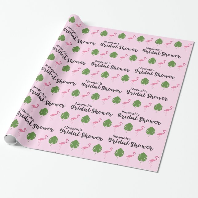 Pink Flamingo Luau Bridal Shower Wrapping Paper (Unrolled)