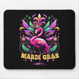 Pink Flamingo Mardi Gras Crown And Beads Mask Carn Mouse Mat