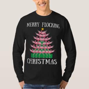 Pink Flamingo Merry Flocking Christmas Tree Lights T-Shirt