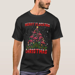 Pink Flamingo Merry Flocking Christmas Tree Lights T-Shirt