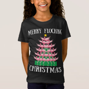 Pink Flamingo Merry Flocking Christmas Tree Lights T-Shirt